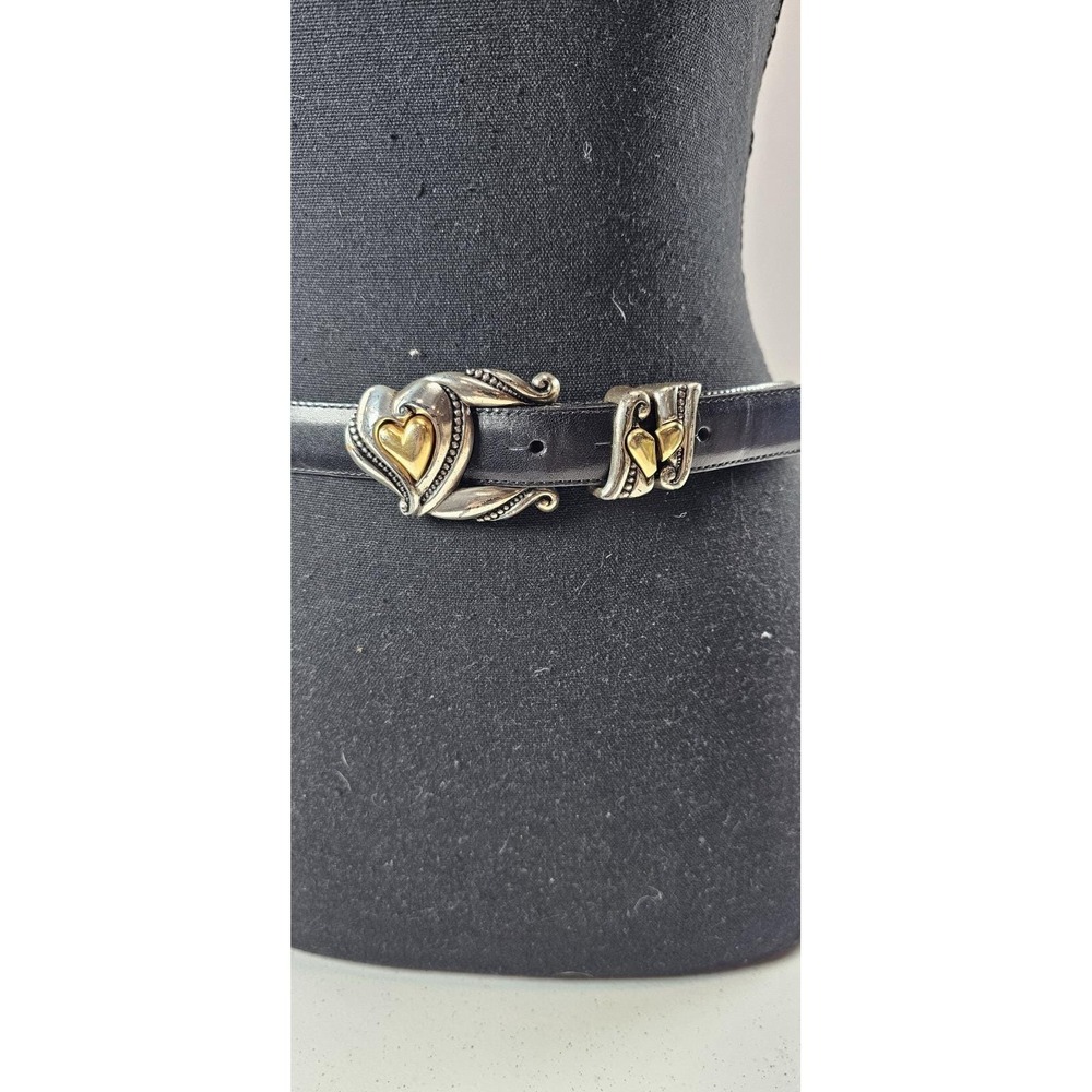 Brighton 1996 Black Leather Heart Concho Belt Silver Gold Tone Western Boho L - Picture 4 of 6